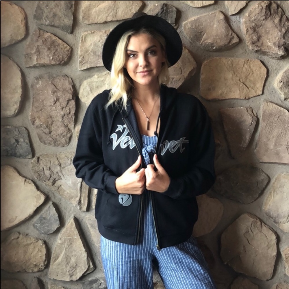 Velvet zip up black crop hoodie sweatshirt NWOT